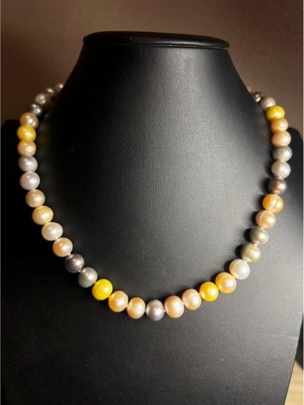 B5053 HONORA Pastel Pearl Necklace 925 Sterling Silver ringed Cultured 18"
